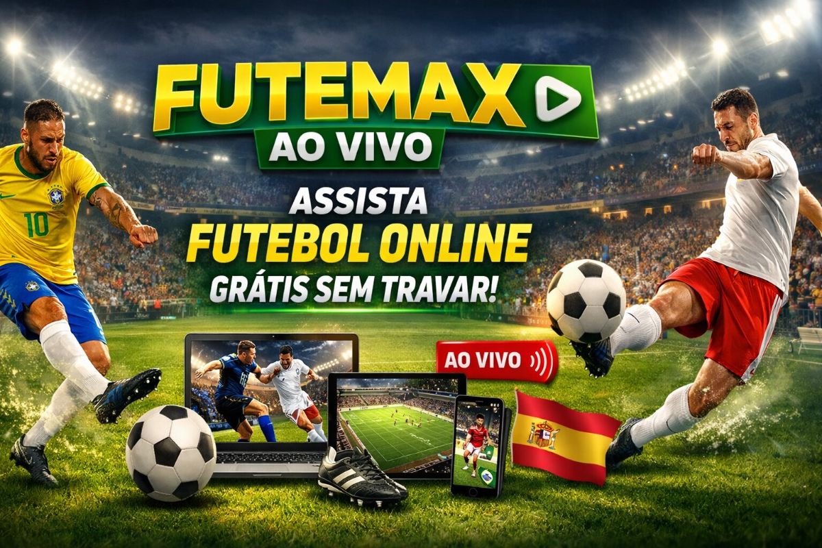 Banner futemax com energia de transmissão esportiva ao vivo
